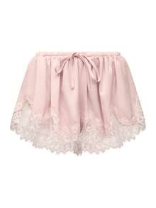 Women Spring And Summer Satin Silk Lace Shorts Low Rise Micro Mini Shorts Irregular Hem Coquette Lounge Half Slip Pj Bottoms French Knickers - Hồng - Xem 4