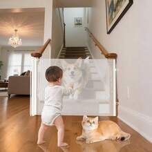 Barrera para Perros - Retrctil para Perros Sin Taladros Pantalla Ajustable para Mascotas  Infantil Barrera Ancha para Bebs Nios Escaleras Pasillos Interior Exterior - Blanco + CH - Ver 10