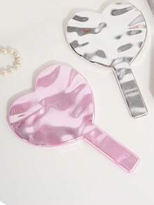 1pc Heart-Shaped Portable Handheld Makeup Mirror, 1pc Portable Foldable High-Definition Princess Makeup Mirror, Suitable For Student Dorms. Can Also Be Used As A Vanity Mirror In Living Room, Bedroom And Bathroom.
