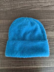 1顶冬季帽子，纯色可爱毛绒针织帽，柔软保暖滑雪帽，女士时尚翻边纯色骷髅针织帽，男女通用休闲抓绒帽