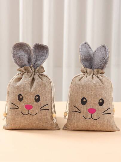 6pcs 3D Rabbit Ears Easter Gift Bags,Burlap Rabbit Easter Gift Bags,With Drawstring,Candy Bags For Easter Party,20*36cm Large Durable And Reusable Storage Bags,Event Decoration,Birthday Decor,Small Business Supplies, Jewelry Packaging Bags,Party Gifts,Wedding Gift Bags, Wedding Decoration