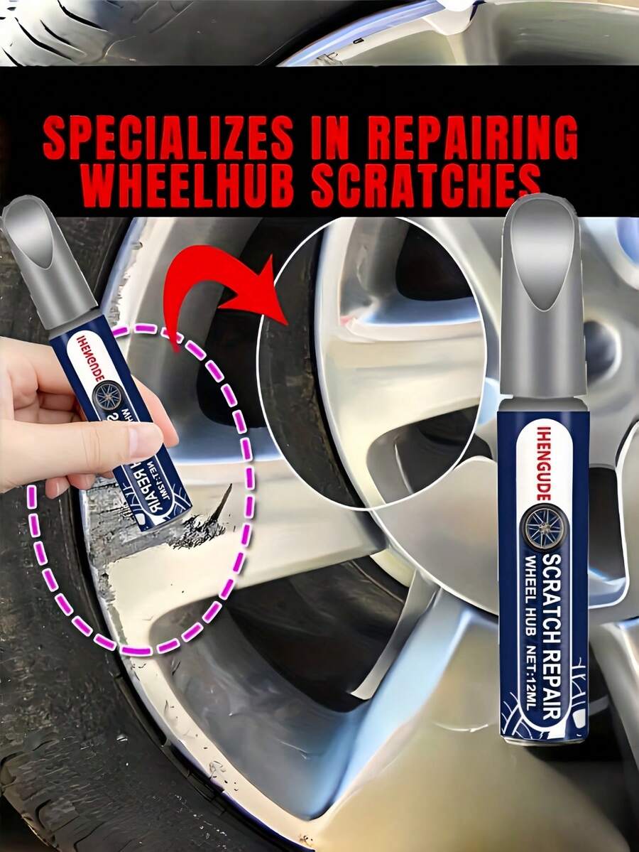 1pc Homonth Car Scratch Repair Pen: Car Paint Scratch Repair Pen, Scratch Repair, Renovation, Decontamination And Polishing Care Pen, Car Wheel Rim Scratch Repair Pen - Silver Rim And Car Body Paint Repair Pen, Suitable For Quick Repair Of All Models, Vehicle Repainting, Easy To Use, High Quality Paint, Long-Lasting Formula, Vehicle Maintenance, Car Enthusiasts