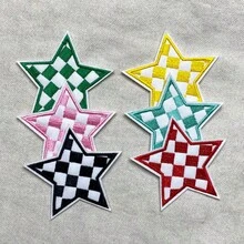 1pc Black And White Fang Gezi Five-Pointed Star Pattern Large Embroidery Patch DIY Ironing Clothes Decorative Stickers-Clothes Hat Backpack Patch-Hole Repair Stickers-Ironing Repair. - 紅色 - 查看 5