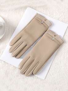 1 Pair Women's Solid Color Casual Elegant Polyester Fingerless Gloves, Suitable For Outdoor, Wedding, Autumn/Winter - Beige - View 2