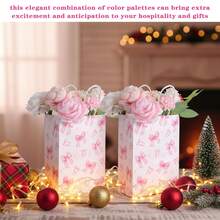 6/12/30 piezas Bolsas de regalo con tema de lazos rosas - Elegantes bolsas de papel con asas, adecuadas para bodas, despedidas de soltera, cumpleaños y ocasiones especiales, decoradas con lazos, estrellas y patrones geométricos en tonos rosas, ideales para obsequios de fiesta de boda | Bolsas con asas resistentes, bolsas de recuerdo para despedida de soltera, decoraciones para fiesta de Navidad - Multicolor - Ver 11