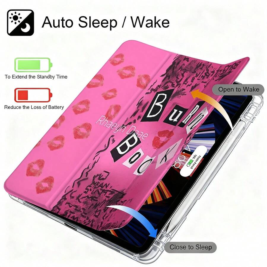 A Lip Prints And Burn Book-Patterned IPad Case And Tablet Case | Flip Cover Doubles As A Stand | Features A Pen Slot | Compatible With IPad Pro M4/IPad Pro 6th/IPad Pro 5th/IPad Pro 4th/IPad Pro 3rd/IPad Pro 2nd/IPad 11th/IPad 10th/IPad 9th/IPad 8th/IPad 7th/IPad Air 7th/IPad Air 6th/IPad Air 5th/IPad Air 4th/IPad Air 72rd - Nhiều màu - Xem 1
