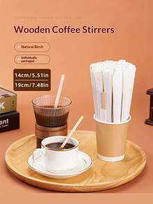 100支装，15/19厘米/5.51英寸/7.48英寸天然米色木质咖啡搅拌棒，高品质一次性饮料搅拌棒，适用于搅拌咖啡、奶茶、茶和鸡尾酒，是家庭或咖啡馆的理想之选，也是咖啡馆和奶茶店的配件，天然色外观。 - 原木色 - 查看 2