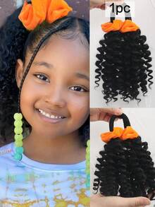 1件装 卷曲马尾假发，自然逼真，适合儿童，采用合成纤维制成，黑色发圈搭配可爱天鹅绒弹力发带。 - 自然黑 - 查看 12