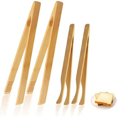 2 Pieces Natural Bamboo Toaster Tongs9.8-Inch Long Bamboo Toast Tongs With Anti-Slip Design Heat-Resistant Tongs For Cooking And Serving
