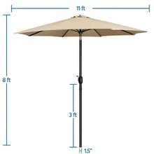 Butterslay 11FT Market Umbrella 8 Ribs Patio Umbrella With Push Button Tilt & Crank Outdoor Umbrella For Pool Garden Backyard - Tan - View 7