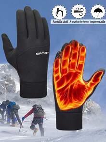 Guantes de ciclismo de invierno, forro de felpa cálido, a prueba de viento e impermeable, antideslizante, compatible con pantalla táctil, guantes deportivos cálidos, agarre de silicona antideslizante, adecuado para ciclismo al aire libre, conducción, accesorios de otoño/invierno, equipo para montar motocicleta - Negro - Ver 2