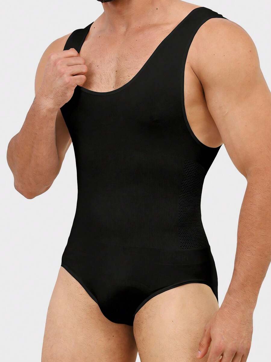1pc Men's Sleeveless Shapewear Bodysuit, Tummy Control Compression Vest Suitable For Workout And Casual Wear