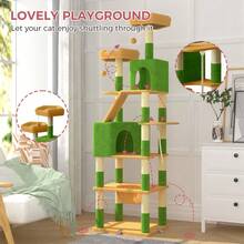 DOGAT 208cm Tall Cat Tree Tower For Indoor Large Cats Multi Level Activity Centre With Hammock Condos Perches 16 Sisal Scratching Posts Anti Tip Reinforced Base - Green - Green - View 5