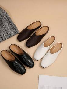 Black Square Toe Retro Loafers, Square Toe Design, Suitable For All Seasons, Fashionable And Versatile - Black - View 6