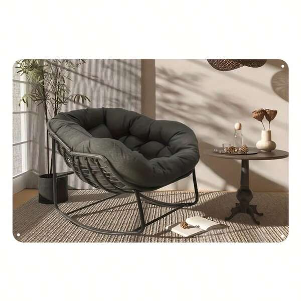 Industrial Chic Rocking Chair Metal Wall Art - Space-Saving Wall-Mounted Design With Plush Dark Cushion, Classic Wooden Accent, Perfect For Home And Office Decor, Valentine's Day Gift, Easy To Hang, Waterproof Frameless Tin Sign, Indoor Decoration | Classic Wooden Design | Waterproof Decor, Wall Decor