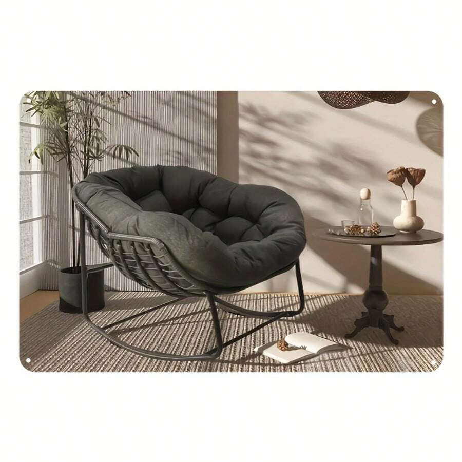 Industrial Chic Rocking Chair Metal Wall Art - Space-Saving Wall-Mounted Design With Plush Dark Cushion, Classic Wooden Accent, Perfect For Home And Office Decor, Valentine's Day Gift, Easy To Hang, Waterproof Frameless Tin Sign, Indoor Decoration | Classic Wooden Design | Waterproof Decor, Wall Decor