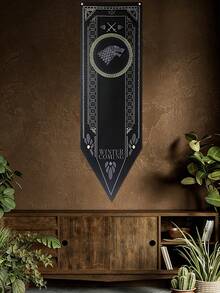 1 قطعة علم بتصميم الذئب باللونين الأسود والذهبي، علم عمودي من البوليستر بطراز عصور الوسطى مزين بنص الشتاء والسيف، مناسب لحفلات المناسبات والديكور المنزلي وأحداث التنكر وتجمعات المعجبين - متعدد الألوان - مشاهدة 6