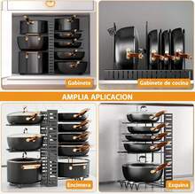 Estante de Ollas(más grueso), Organizador de Ollas y Sartenes de 8 Capas, Organizador de Sartenes para Armario, 3 Métodos de Bricolaje, Ajustable para Alenar y Organizar Gabinetes de Cocina - negro - Ver 6
