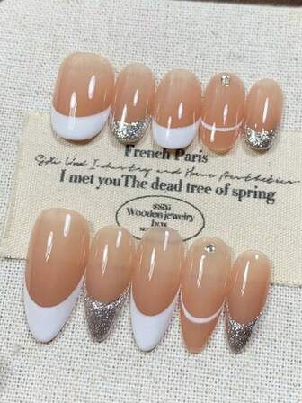 Crystal Nude French - Handmade French Minimalist Gentle Manicure New High-End Elegant Gradient Whitening
