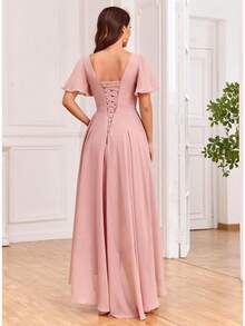 Women's V Neck Bridesmaid Dresses With Sleeves For Wedding Chiffon A-Line Pleated High Low Formal Gown With PocketsHalloween Christmas New Year 2026 - Xanh đậm - Xem 10