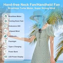 7-In-1 Multi-Use Portable Fan Hands Free Flashlight Etc,Christmas Gifts For Men Women,Turbo Powerful Cooling Personal Fan,10000mAh,24H Lasting,LED Display,Outdoor Travel Camping Fitness Gift (Black) - 深灰色 - 查看 7