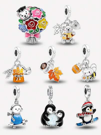 1 PC Fashionable 925 Sterling Silver Cute Bee Pendant Charm Suitable For Bracelets DIY Women's Jewelry