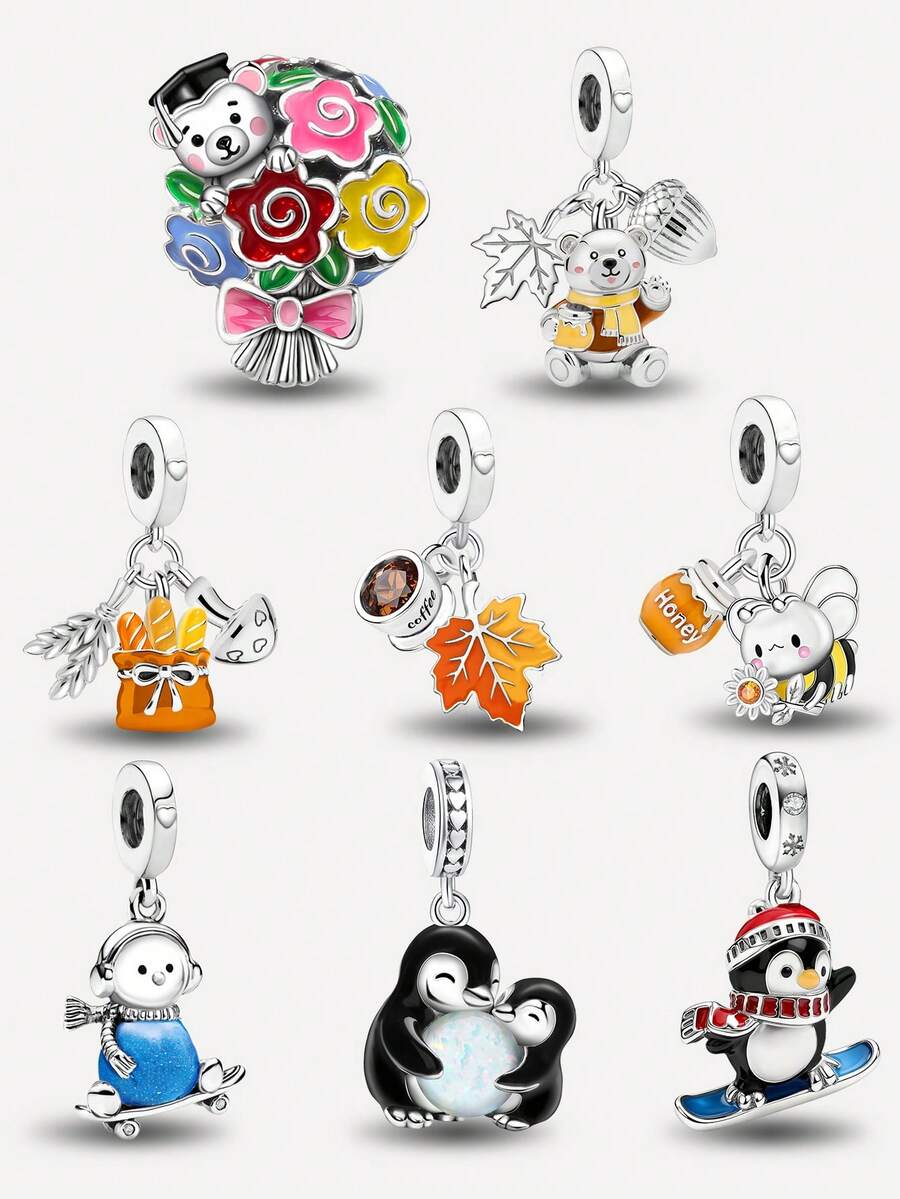 1 PC Fashionable 925 Sterling Silver Cute Bee Pendant Charm Suitable For Bracelets DIY Women's Jewelry - Set 3 - View 1