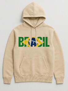 Blusa Moletom Brasil Bandeira Copa do Mundo Casaco Quentinho Estampa Style Moda Unissex - Bege - Visão 1