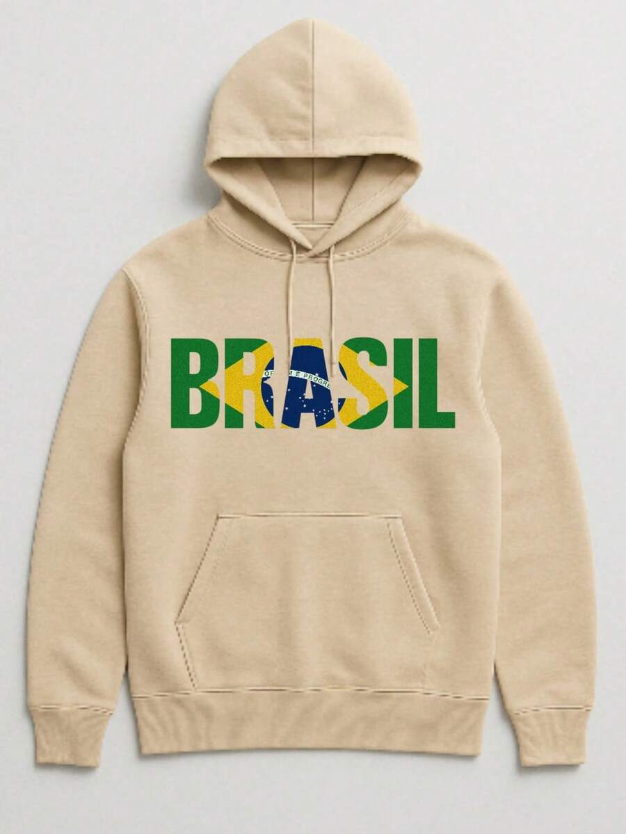 Blusa Moletom Brasil Bandeira Copa do Mundo Casaco Quentinho Estampa Style Moda Unissex - Bege - Visão 1