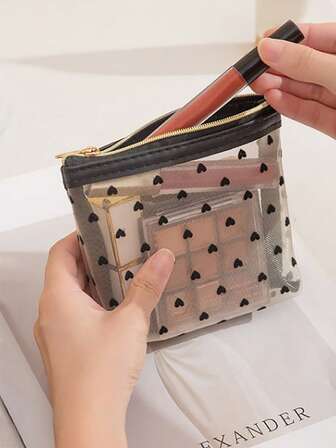 Portable Multi-Function Organizer Bag, Breathable Mesh Makeup Bag, Lipstick Bag, Heart-Shaped Mesh Bag, T-Shaped Cosmetic Pouch