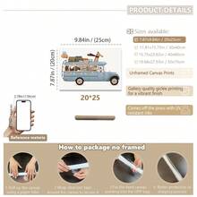 单幅帆布墙画，森林动物图案 - 奇幻冒险巴士主题儿童房装饰画，充满活力的幼儿卧室艺术画，带框儿童房墙画，女孩房墙面装饰画，男女宝宝房装饰画，女孩卧室装饰画，儿童房装饰画，防水，适合儿童房、游戏室装饰 - 彩色 - 查看 13