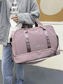 Bộ 1 túi hành lý xách tay bằng nylon với quai đeo chéo và ngăn đựng giày riêng biệt, túi du lịch phù hợp cho cả nam và nữ đi công tác, túi xách du lịch qua đêm, túi đựng đồ du lịch dung tích lớn, đồ dùng cần thiết cho du lịch biển, kỳ nghỉ, đồ dùng thiết yếu cho nam và nữ, đồ dùng du lịch không thể thiếu khi đi nghỉ mát. - Hồng - Xem 3