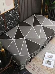 Geometriskt mönster bäddsoffaöverdrag med kjolkant - Kreativ design, modern stil, halkfri, tvättbar - Ett modernt måste för vardagsrummet - Mörkgrå - Visa 7