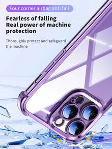 1pc Luxury Electroplate Transparent Phone Case Compatible With IPhone 17/6/7/8/X/XS/XR/11/12/13/14/15/16/16e,Galaxy S22/23/24/25/S24 FE/S25/S26 EDGE, A04/05/06/A07/A17/A14/A15/A16/A24/A25/A34, Redmi Note 9/10/11/12/13 ,Redmi 9/10/12/13C 14C,OPPO,MOTO,Honor X,HW, RENO Realme C53 C55 C61 C63 C65 C75 Pro Max Plus Bumper Shockproof Clear Cover 2 In 1 PC TPU Case - Purple - View 5