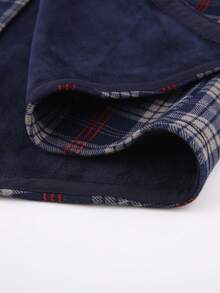 一件圣诞礼物男士法兰绒保暖衬衫，休闲格子长袖加厚保暖内衬衬衫，带口袋，适合秋冬季穿着 - 霧霾藍 - 查看 4