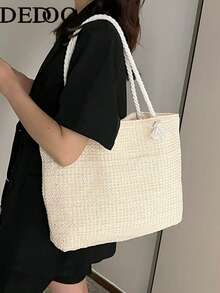 Dedoo Woven Large Capacity Tote Bag, Lightweight Shopping Shoulder Bag, Summer Women's Vacation Travel Essential Handbag Backpack - Beige - View 5