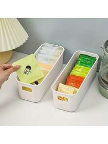 Set 6 Kotak Penyimpanan Serbaguna - Cocok untuk Menyimpan Kosmetik, Makanan Ringan, dll. - Terbuat dari Plastik, Dapat Digunakan di Dapur, Kamar Mandi, dan Asrama - Putih - View 11