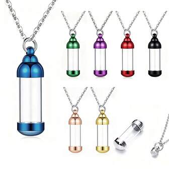 Collares de urna de cilindro de acrílico para cenizas, tubo de vidrio transparente, collar conmemorativo de cremación, urna de cenizas, colgante de medallón, joyería conmemorativa