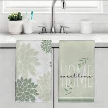 2pcs Simple Daily Green Geometric Petal "Sweet Home" Pattern Kitchen Towels, Soft Polyester Material Dish Cloths, Suitable For Kitchen Decor, Kitchen Cleaning, Holiday Party Decoration, Kitchen & Bathroom Essentials, Home Decor, Housewarming Gift - Multicolor - View 8