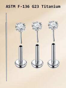 CIZME 20g Threadless Titanium Alloy Lip Ring, Flat Base Cartilage Earring, 6mm/7mm/8mm Tragus/Helix Earrings, Unisex, G23 Push-In Lip Piercing Jewelry With 2mm/3mm/4mm Zirconia Inlaid Top - Silver - View 9