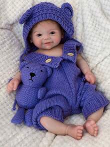 1个逼真硅胶重生娃娃，18英寸薇薇安女孩，手工制作，栩栩如生，涂漆硅胶娃娃，张着嘴，植入头发，可水洗，新生儿娃娃玩具，解剖结构精确，可用作礼物或收藏品，生日礼物 - 彩色 - 查看 5