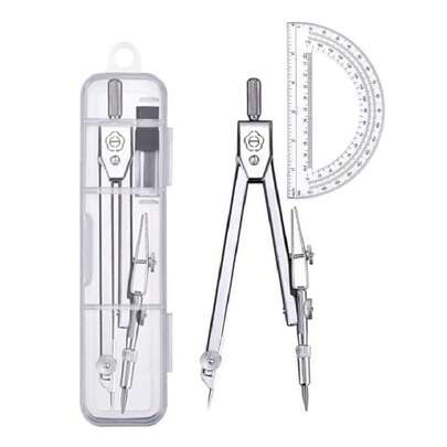 Geometry Compass And Protractor Set Math Drafting Tools With Metal Compass Protractor Ruler Pencil For School Students And Professionals