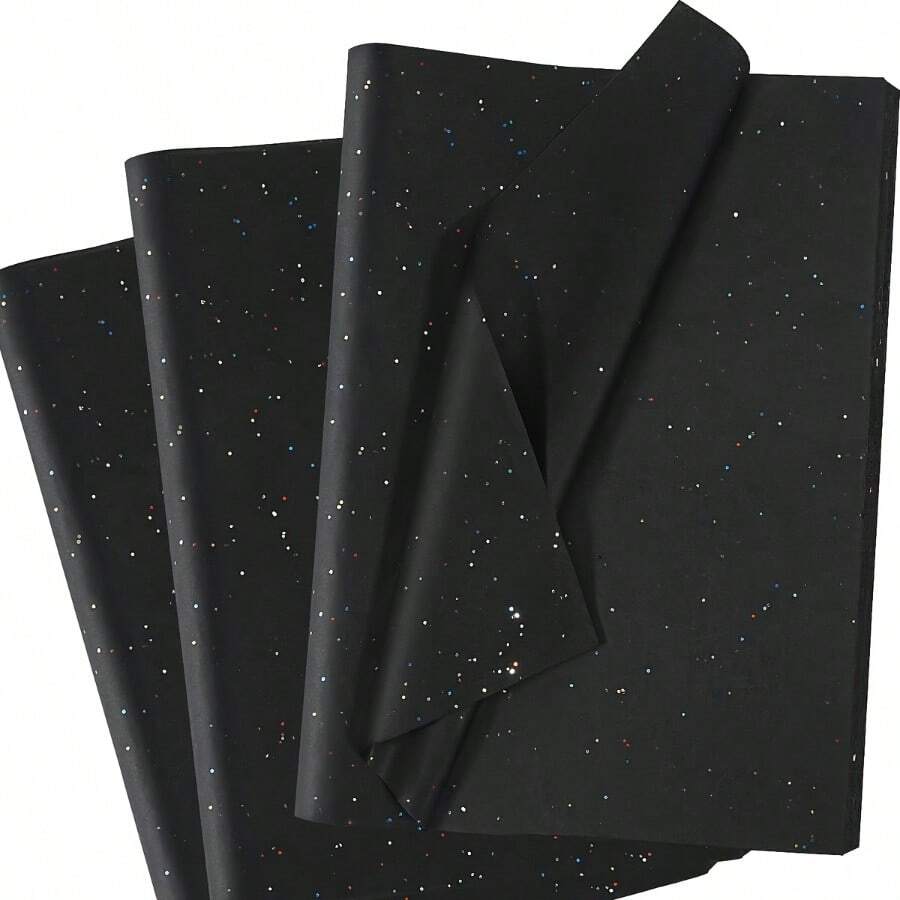 10/20/40张装黑色闪光箔纸 - 20英寸 x 14英寸光面包装纸，含闪光粉，优雅的工艺用品，适用于礼品袋、婚礼、生日、情人节、派对装饰和礼品包装 | 精致的箔纸设计 | 耐用