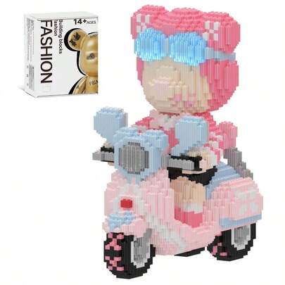 5000PCS Bear Building Blocks, Home Office Decor Bear Display Model, Fluorescence Design Micro 3D Animal Building Blocks, Pink Cute Bear