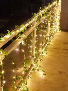 2m/5m/10m 20/50/100pcs LED String Lights Artificial Ivy Vine, Indoor Decor Fake Hanging Ivy Wreath, Decorative Green Leaves, Bedroom/Home/Garden/Wall/Wedding, Battery Powered LED Vine Garland To Create Spring Atmosphere!