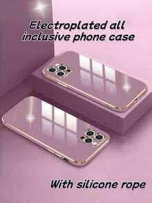 1pc[Daily Essential]Pink/Purple Electroplated Phone Case, Compatible With Apple 17 Air/17 Pro/17 Pro Max | Gold Trim Lens Frame + Body Trim + Silicone Lanyard | Minimalist Style | Scratch-Resistant | Shock-Proof, Compatible With Apple 16/15/14/13/12/11/8/7/Pro/Pro Max/Plus, S8-S25/FE/Plus/Ultra, Redmi/ Phones - Apple 13 Reading, Apple 16 Reading - Holiday Gift, Birthday Gift, S26, OPPO MOTO REDMI NOTE INFINIX - Purple Ribbon - View 6