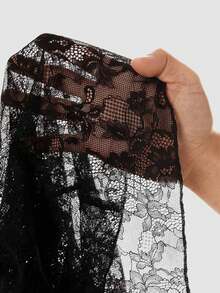 Women's Strapless Cropped Top, Transparent Lace Blouse With Side Tie, Sensual Party Style - Negro - Ver 7