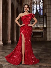 Abito da sera da donna con perline, scintillante con paillettes, abito formale per laurea, ballo di fine anno, compleanno, cocktail, cena, con senso di design - Bordò - Visualizzare 2