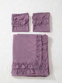 纯紫色乡村风床上用品套装，紫色花卉荷叶边被套套装，提供单人床、双人床、大号双人床、特大号双人床尺寸，波西米亚复古时尚床上用品套装，三件套，超柔软透气轻盈的超细纤维被套，1 个拉链被套，2 个枕套，不含被芯，男女皆宜，非常适合学生使用