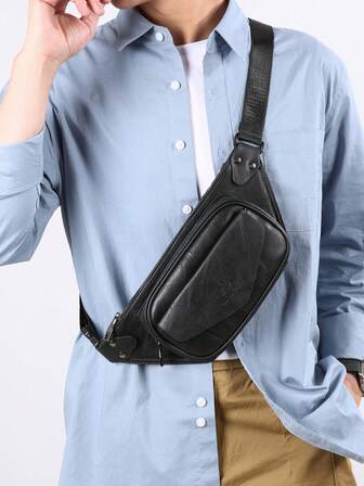 กระเป๋าคาดเอว/คาดอกหนัง PU สำหรับผู้ชาย 1 ชิ้น, พร้อมสายสะพายไหล่ปรับได้, ทนทานต่อการขีดข่วน, สามารถใส่หนังสือเดินทาง, เงินสด, บัตรประจำตัวประชาชน, บัตรเครดิต, น้ำหนักเบาและพกพาสะดวก, เหมาะสำหรับเดินทาง/ทำธุรกิจ, ดีไซน์สีพื้น, ของขวัญที่เหมาะสำหรับแฟนหนุ่ม